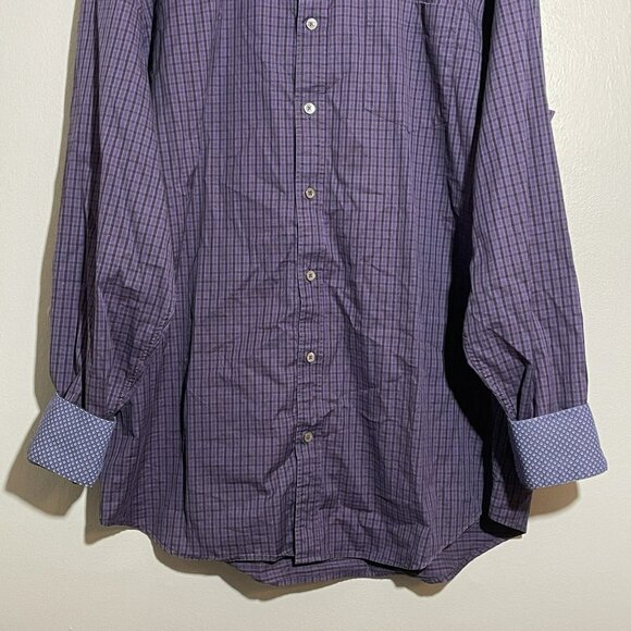 Bugatchi Button Dress Shirt Men Size XL Preppy Flip Cuff Checker Workwear Formal - Picture 5 of 10